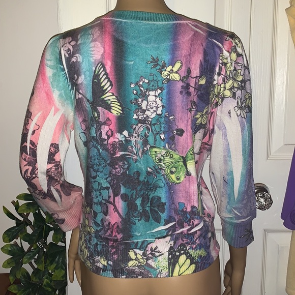 pastel blue pink sparkling butterflies cardigan sweater M - Picture 3 of 11